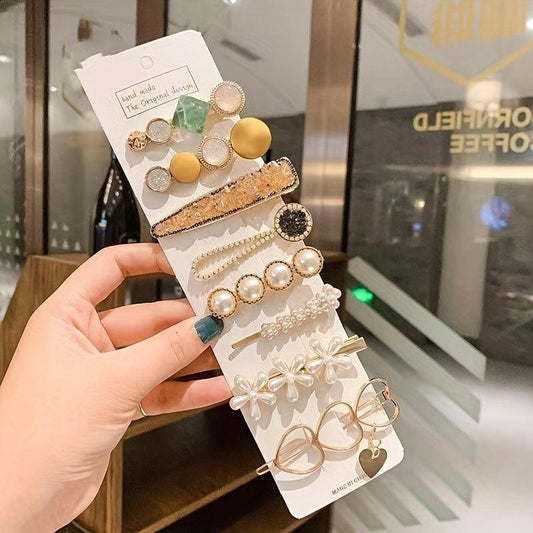 8pcs Faux Pearl Hair Clip Set Duck Billed Bobby Pins Hair Accessories