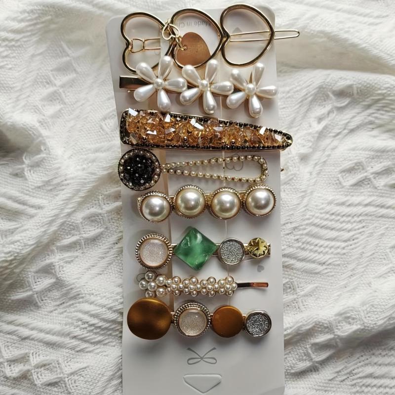 8pcs Faux Pearl Hair Clip Set Duck Billed Bobby Pins Hair Accessories
