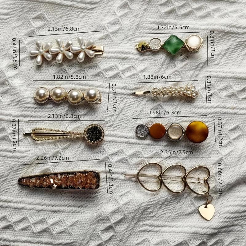 8pcs Faux Pearl Hair Clip Set Duck Billed Bobby Pins Hair Accessories