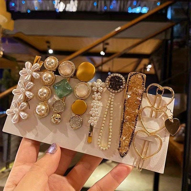 8pcs Faux Pearl Hair Clip Set Duck Billed Bobby Pins Hair Accessories