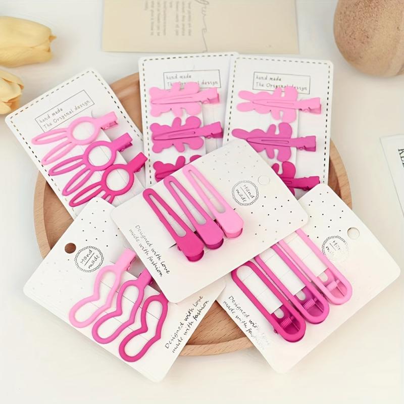 3pcs Pink Hair Clip Hollow Alloy Clip Rabbit Bow Duck Billed Clip