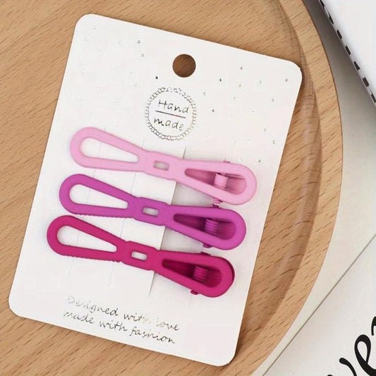 3pcs Pink Hair Clip Hollow Alloy Clip Rabbit Bow Duck Billed Clip