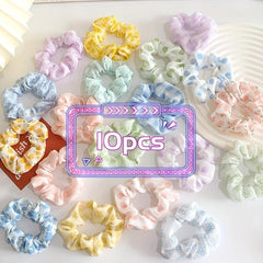 10pcs Checkered & Polka Dot Scrunchies Hair Tie Ponytail Holder