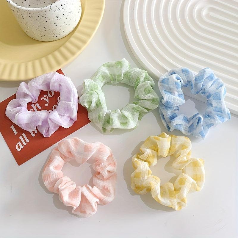 10pcs Checkered & Polka Dot Scrunchies Hair Tie Ponytail Holder