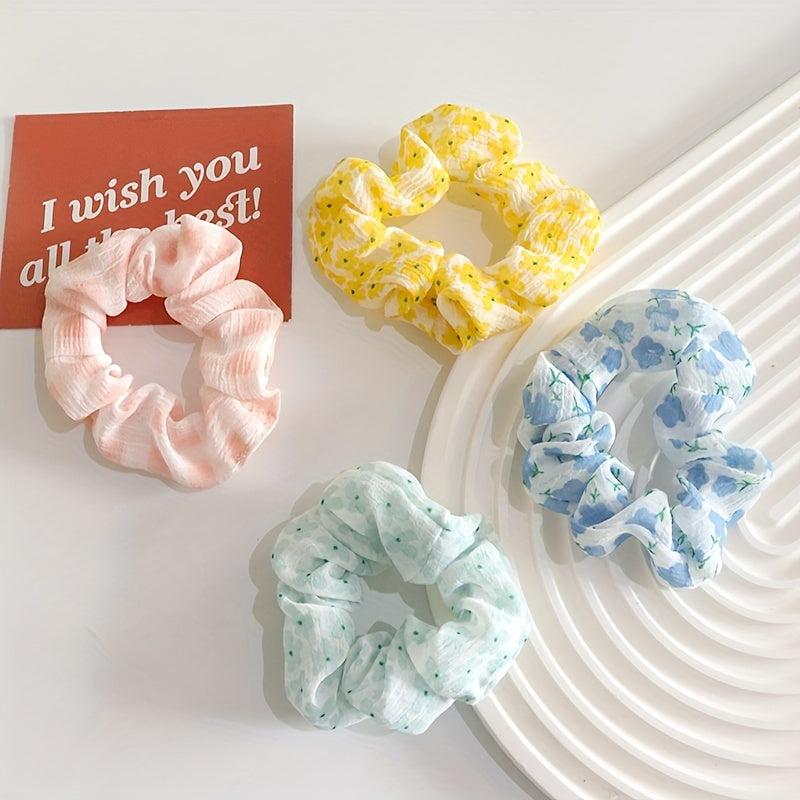 10pcs Checkered & Polka Dot Scrunchies Hair Tie Ponytail Holder