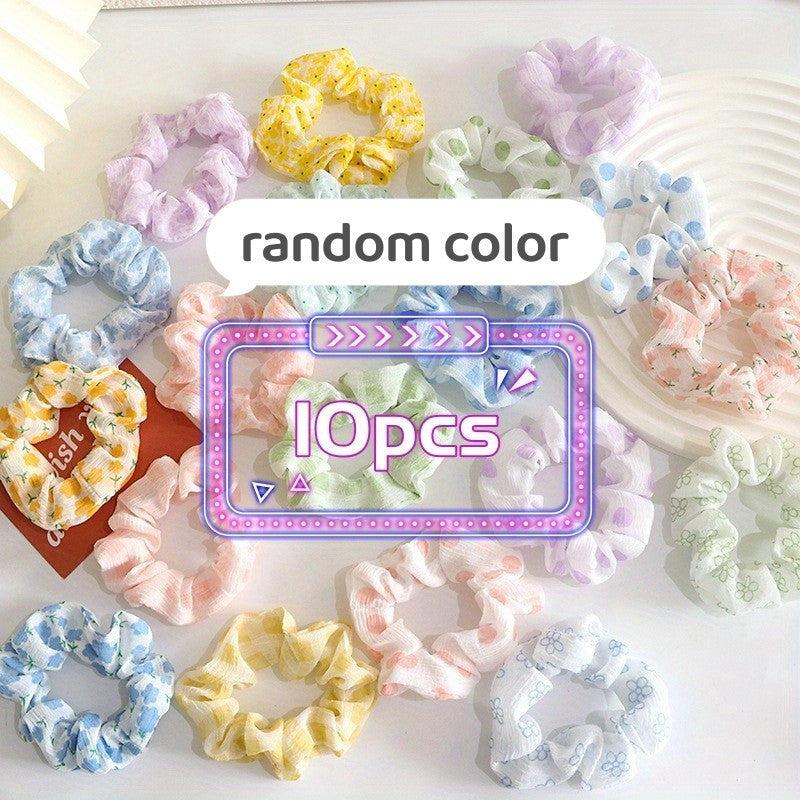 10pcs Checkered & Polka Dot Scrunchies Hair Tie Ponytail Holder