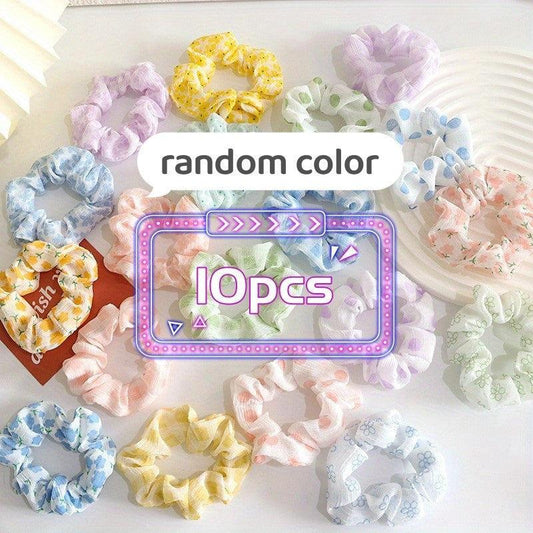 10pcs Checkered & Polka Dot Scrunchies Hair Tie Ponytail Holder