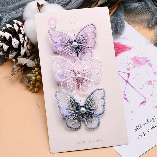 3pcs Butterfly Hair Clip Barrette Non Crease Hair Slides Clip