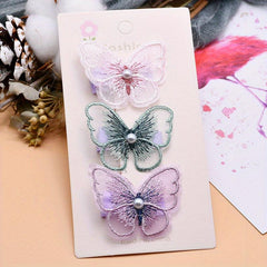 3pcs Butterfly Hair Clip Barrette Non Crease Hair Slides Clip