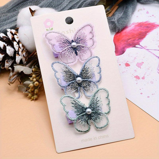 3pcs Butterfly Hair Clip Barrette Non Crease Hair Slides Clip