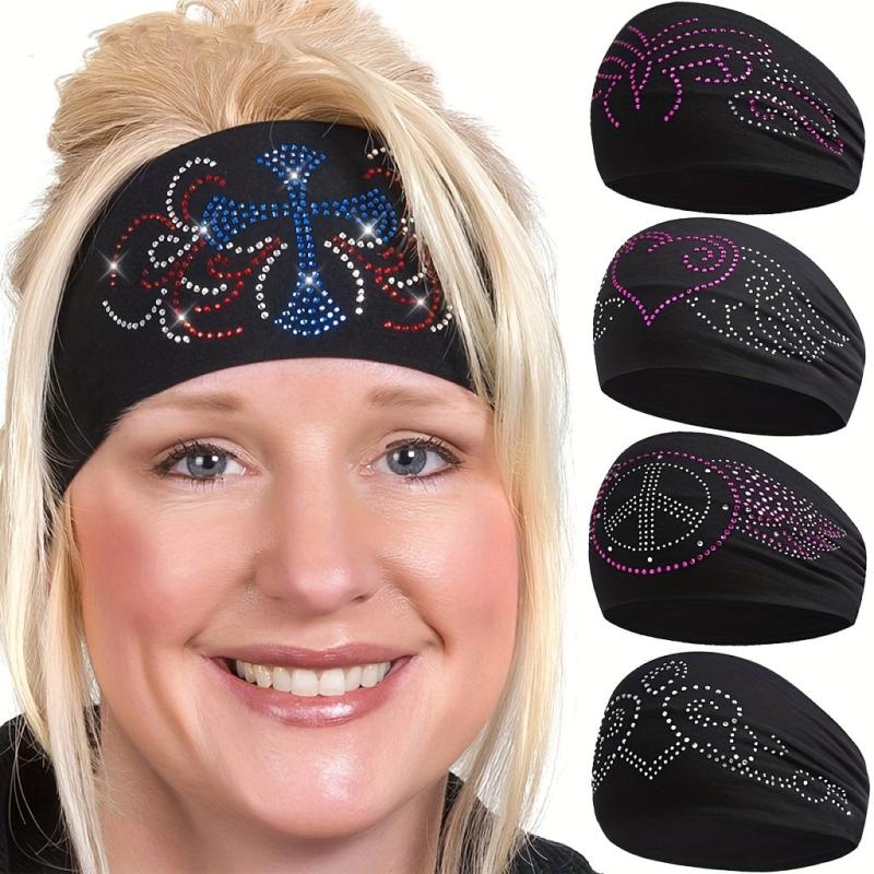 Rhinestone Headband Bandana For Women Wide Elastic Headwear