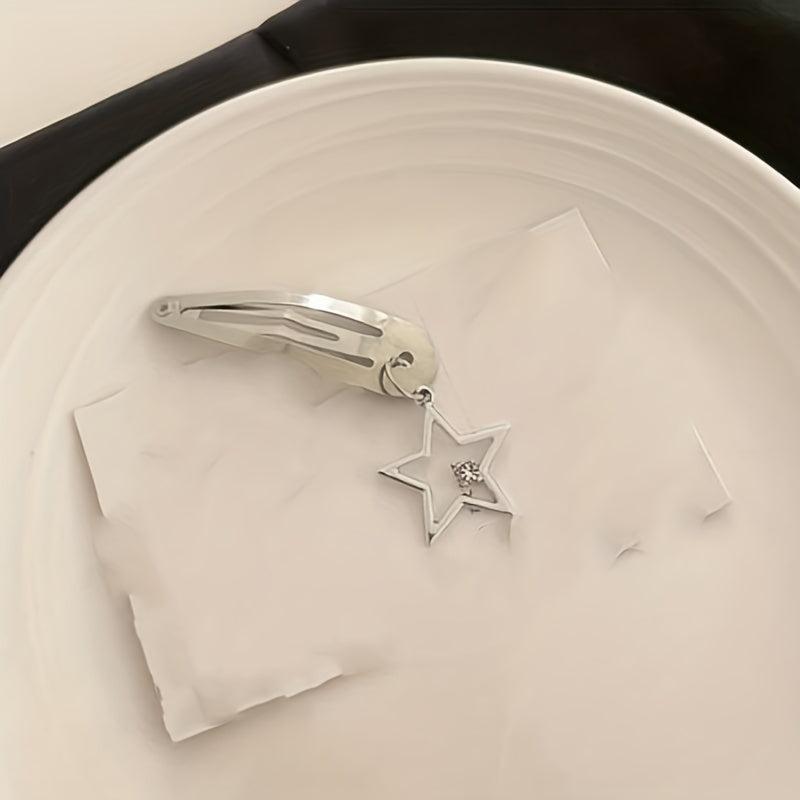 6pcs Silvery Hair Clip With Pendant Snap Clip Side Clip Bangs Clip