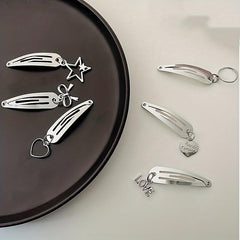 6pcs Silvery Hair Clip With Pendant Snap Clip Side Clip Bangs Clip