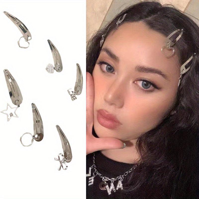6pcs Silvery Hair Clip With Pendant Snap Clip Side Clip Bangs Clip