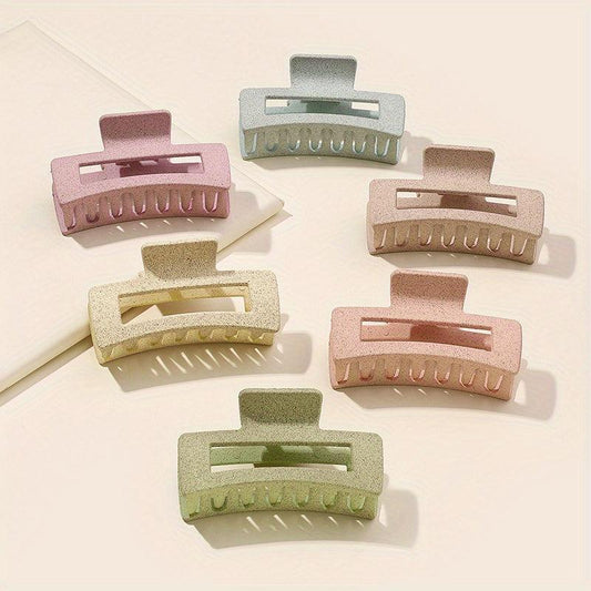 6pcs Frosted Hollow Rectangle Hair Claw Acrylic Shark Claw Hair Accessories