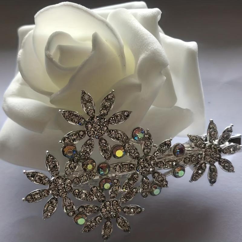 Rhinestone Flower Hair Clip Barrette Hair Slides Clip Non Slip Hair Decoration