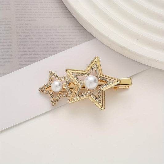 Star Shape Rhinestone Faux Pearl Hair Clip Duck Billed Clip Hair Accessories