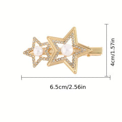 Star Shape Rhinestone Faux Pearl Hair Clip Duck Billed Clip Hair Accessories
