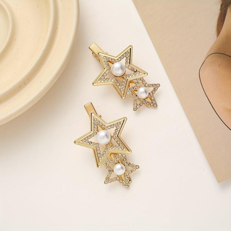 Star Shape Rhinestone Faux Pearl Hair Clip Duck Billed Clip Hair Accessories