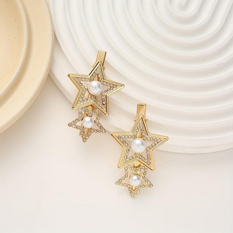 Star Shape Rhinestone Faux Pearl Hair Clip Duck Billed Clip Hair Accessories