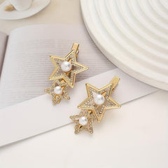 Star Shape Rhinestone Faux Pearl Hair Clip Duck Billed Clip Hair Accessories