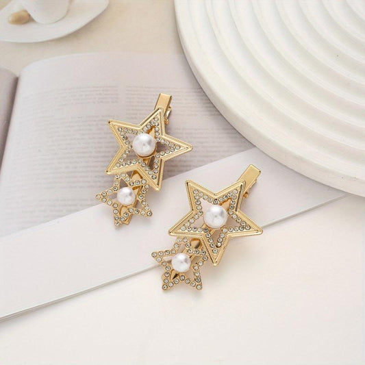 Star Shape Rhinestone Faux Pearl Hair Clip Duck Billed Clip Hair Accessories
