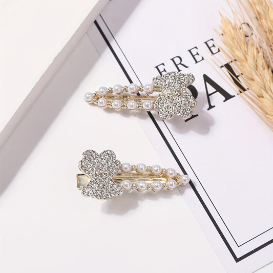 2pcs Faux Pearl Rhinestone Hair Clip for Women Girls