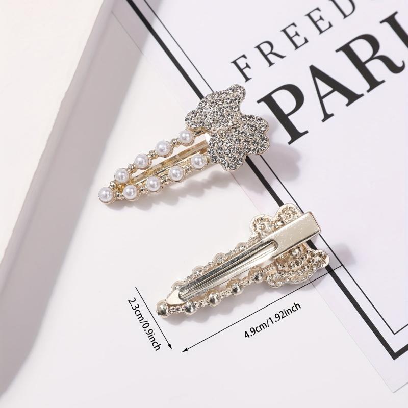 2pcs Faux Pearl Rhinestone Hair Clip for Women Girls