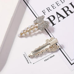 2pcs Faux Pearl Rhinestone Hair Clip for Women Girls