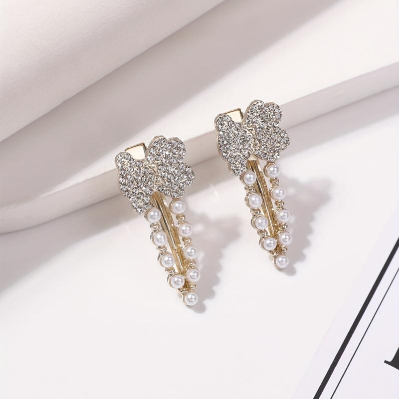 2pcs Faux Pearl Rhinestone Hair Clip for Women Girls
