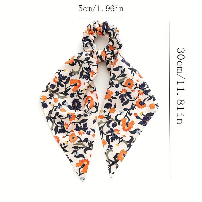 Floral Bowknot Hair Scarf Scrunchies Elastic Hair Tie