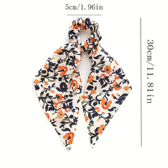 Floral Bowknot Hair Scarf Scrunchies Elastic Hair Tie