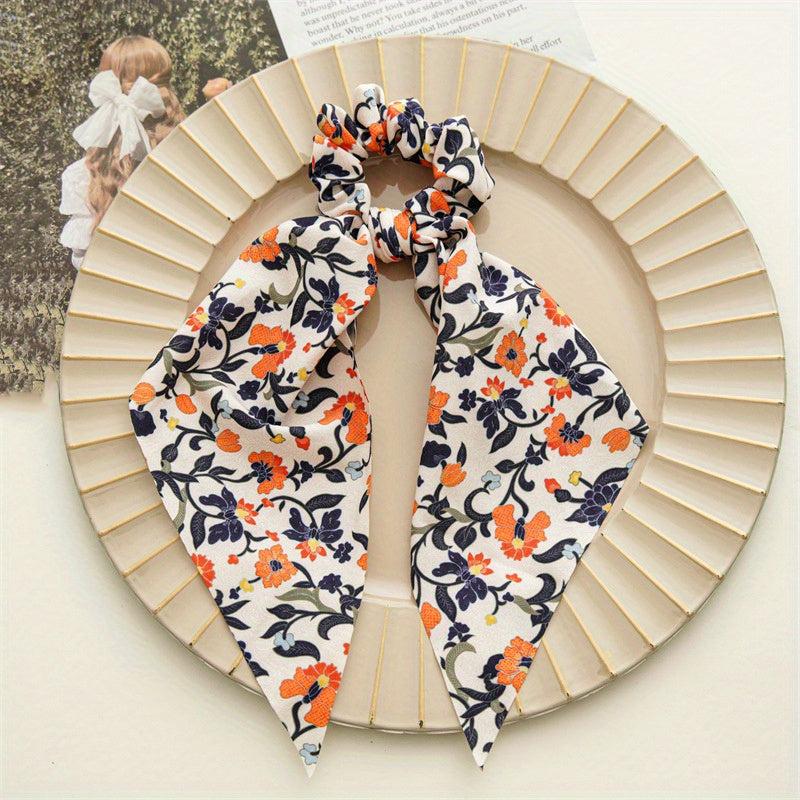 Floral Bowknot Hair Scarf Scrunchies Elastic Hair Tie