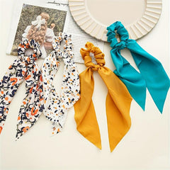 Floral Bowknot Hair Scarf Scrunchies Elastic Hair Tie