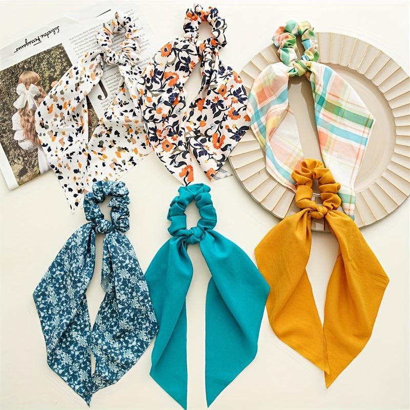 Floral Bowknot Hair Scarf Scrunchies Elastic Hair Tie