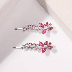 2pcs Red Rhinestone Glitter Flower Hair Pin Alloy Hair Clip