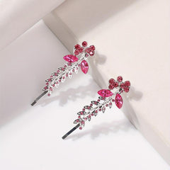2pcs Red Rhinestone Glitter Flower Hair Pin Alloy Hair Clip