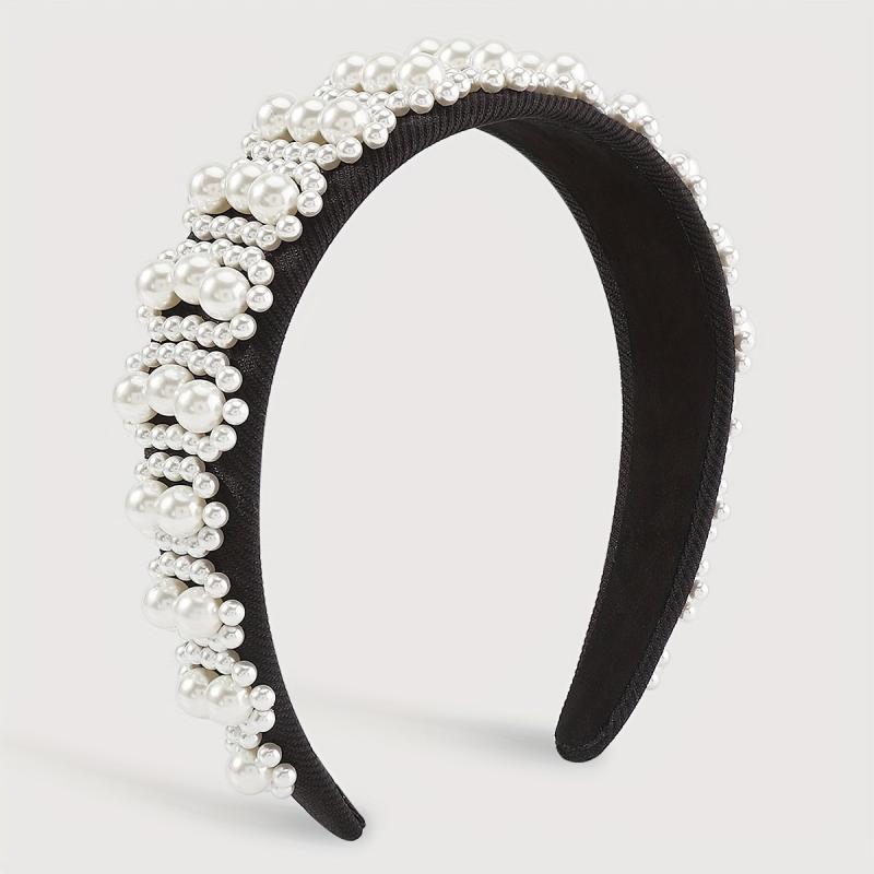 Pearl Decor Wide Head Hoop Headband for Women Wedding Party