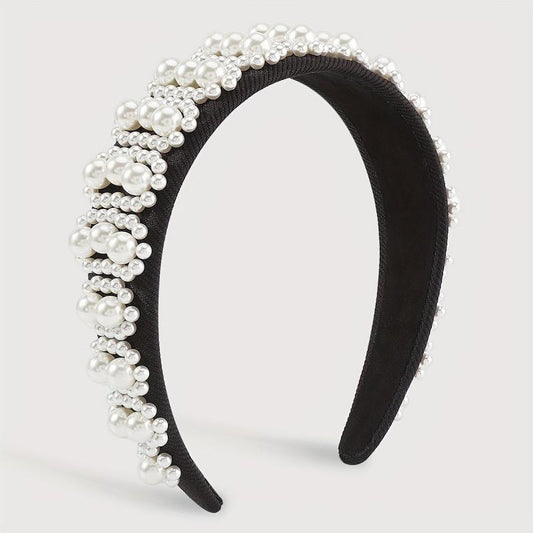 Pearl Decor Wide Head Hoop Headband for Women Wedding Party