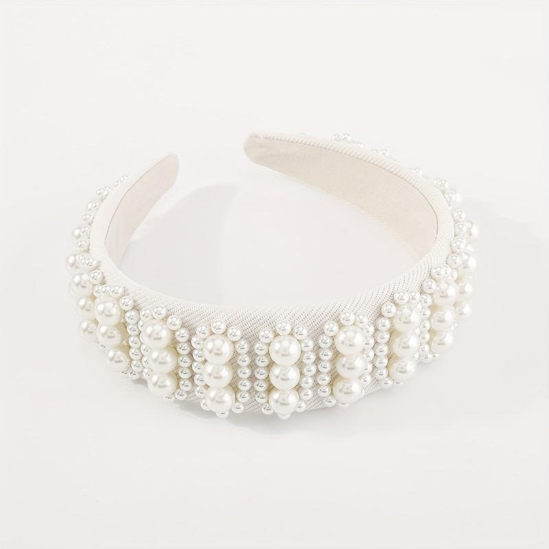 Pearl Decor Wide Head Hoop Headband for Women Wedding Party