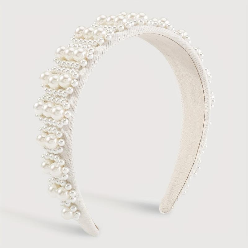 Pearl Decor Wide Head Hoop Headband for Women Wedding Party