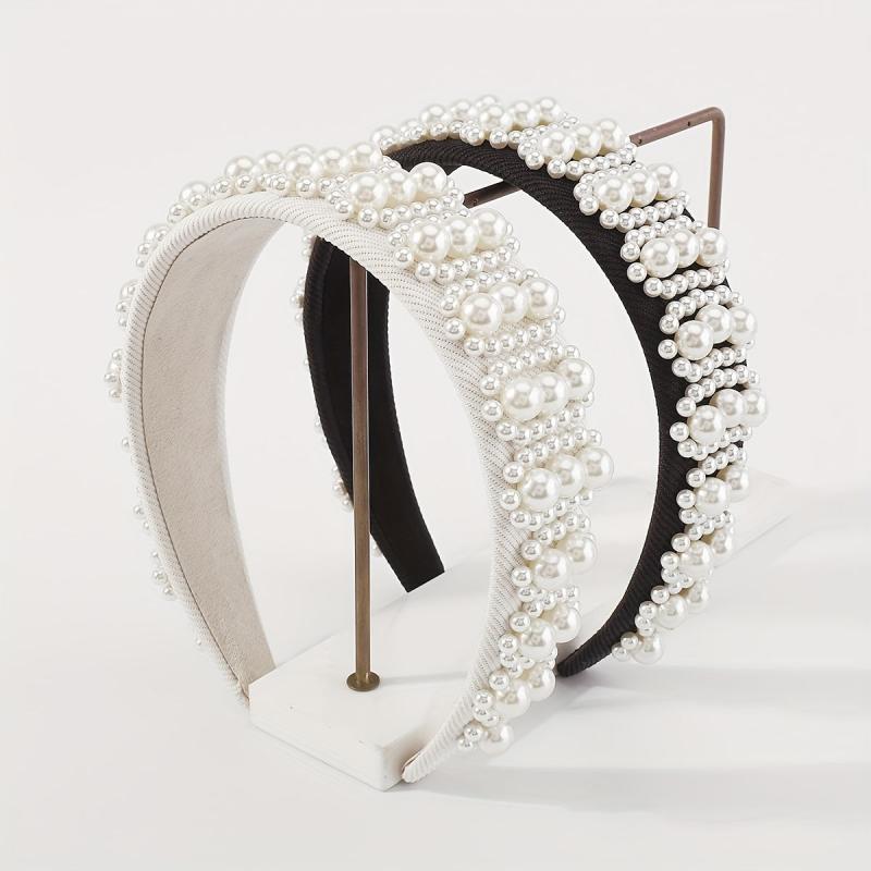 Pearl Decor Wide Head Hoop Headband for Women Wedding Party