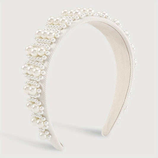 Pearl Decor Wide Head Hoop Headband for Women Wedding Party