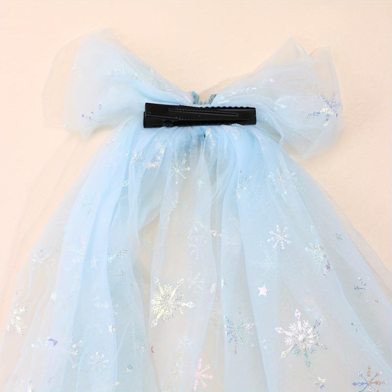 Snowflake Hair Bow Clips Sparkly Chiffon Barrettes Hair Accessories