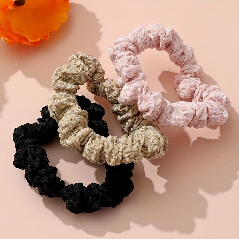 3pcs Crinkle Fabric Scrunchie Hair Tie High Elasticity Hair Rope