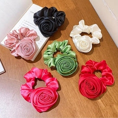 Vintage Rose Satin Scrunchies Hair Tie Silky Hair Rope Hait Accessories