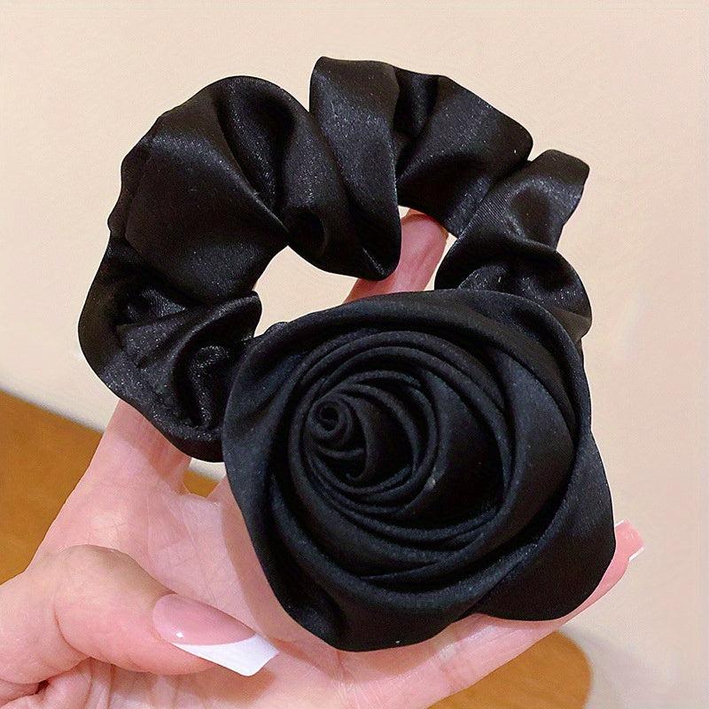 Vintage Rose Satin Scrunchies Hair Tie Silky Hair Rope Hait Accessories