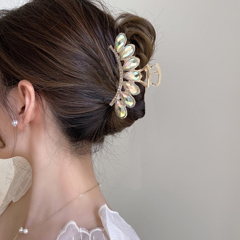 Rhinestone Hair Claw Clip Golden Strong Hold Grip Hair Jaw Clip
