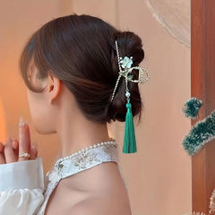 Chinese Style Flower Hair Claw With Tassel Ponytail Holder Hair Accessories