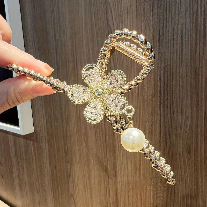 Chinese Style Flower Hair Claw With Tassel Ponytail Holder Hair Accessories